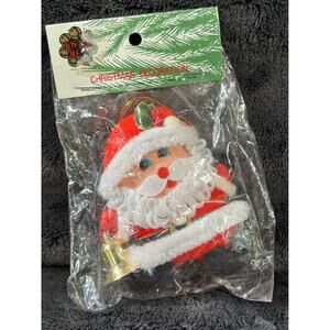 NOS Vintage Small Felt Flocked Santa Claus Christmas